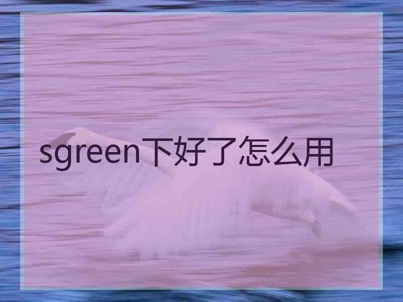 sgreen下好了怎么用